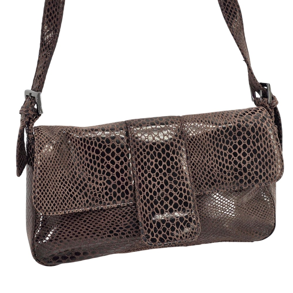 Vintage Baguette Shoulder Bag Brown Faux Leather Snake Y2K 90s Retro Mob Wife